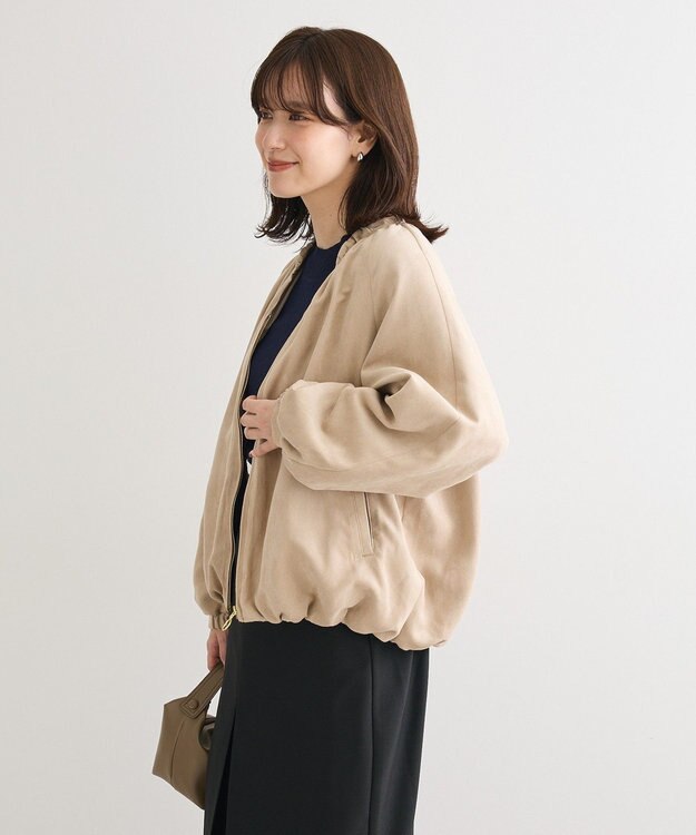 Green Parks スウェードライクギャザーブルゾン Light Beige