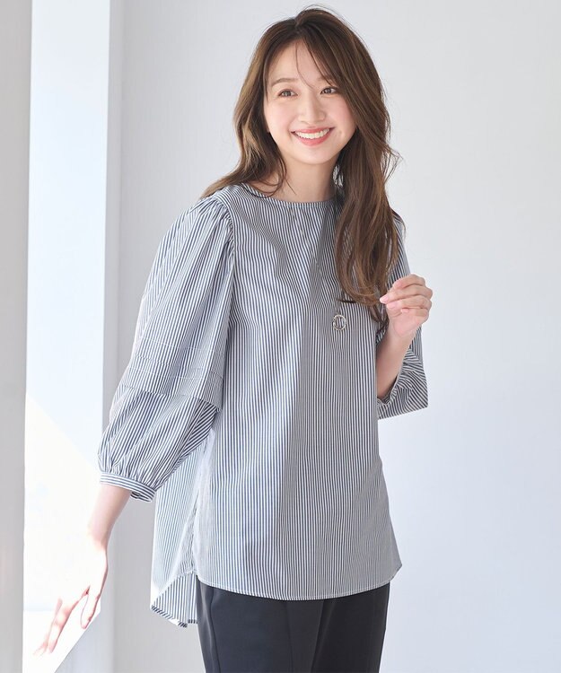 ANY 【UVカット/抗菌防臭/吸水速乾】エニィファンクション袖タックブラウス ブルーロンスト