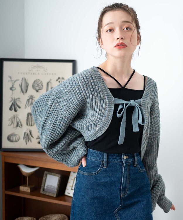 WEGO リボンニットボレロ サックス