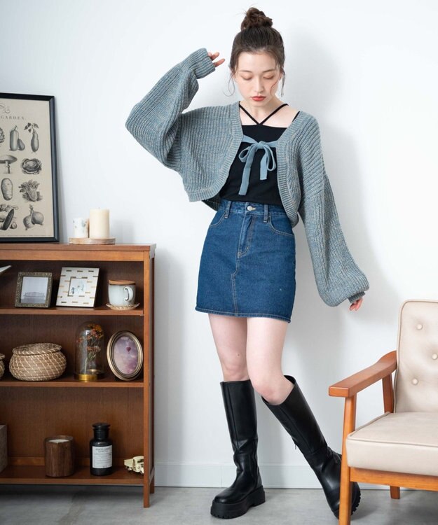 WEGO リボンニットボレロ サックス