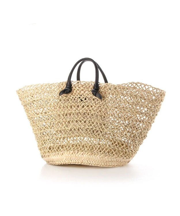 UNBILLION perche モロッコ椰子透かし編み×姫路レザー結びハンドルカゴバッグ ブラック