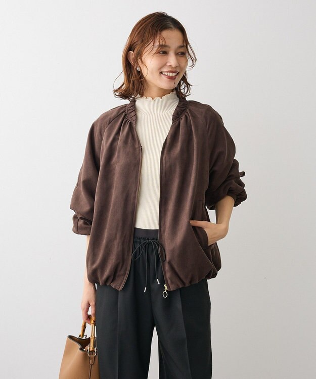 Green Parks スウェードライクギャザーブルゾン Charcoal Gray