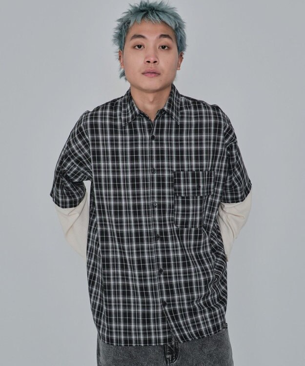 WEGO 【ユニセックス着用ITEM/MLサイズ展開】チェックレイヤードシャツ（LS） ブラックチェック1