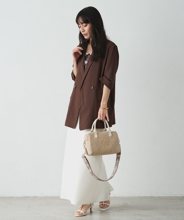 russet ナイロンラフィアミニボストンバッグ(CE-1715) Ivory