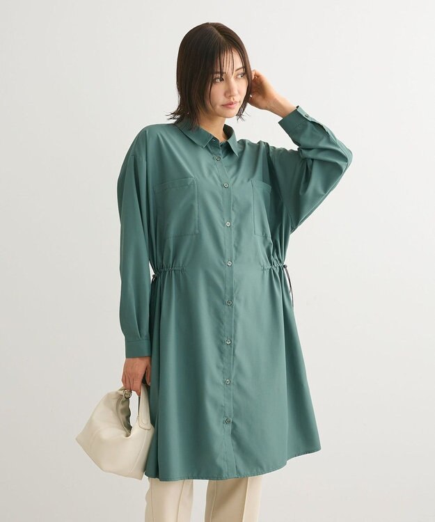 Green Parks ミディ丈ドロストシャツワンピース Green