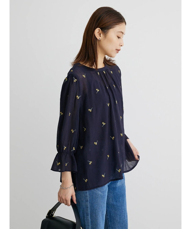 Green Parks シアー刺繍ブラウス Dark Navy