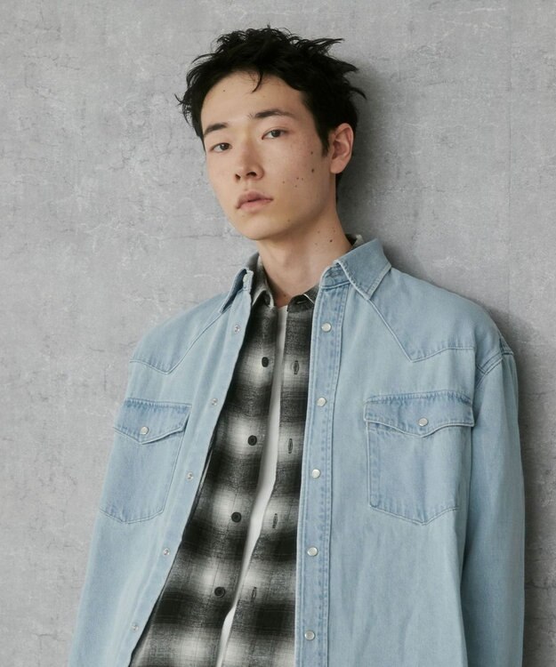 WEGO デニムウエスタンシャツ（LS） デニム淡加工色