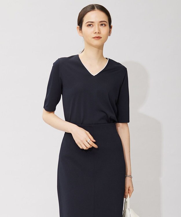 ICB L 【WEB限定カラーあり】 シンセティックハイゲージ 半袖ニット ネイビー系