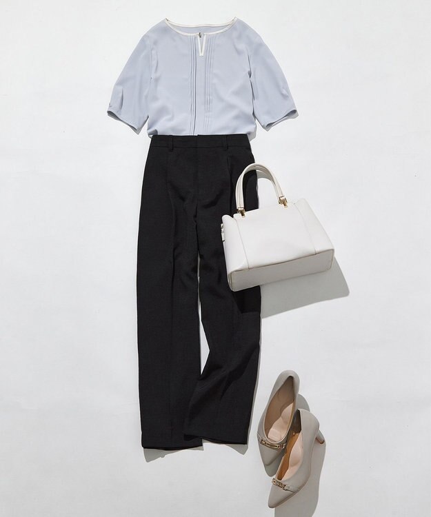 ANY SIS 【洗える】フロントタックバイカラー ブラウス ライトブルー×アイボリー