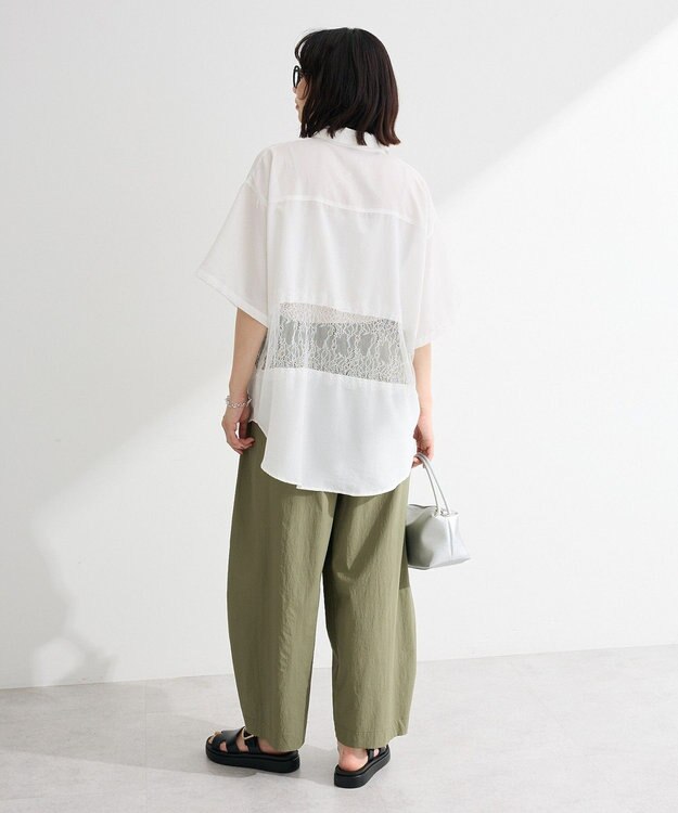Green Parks レース切替５分袖シャツ White