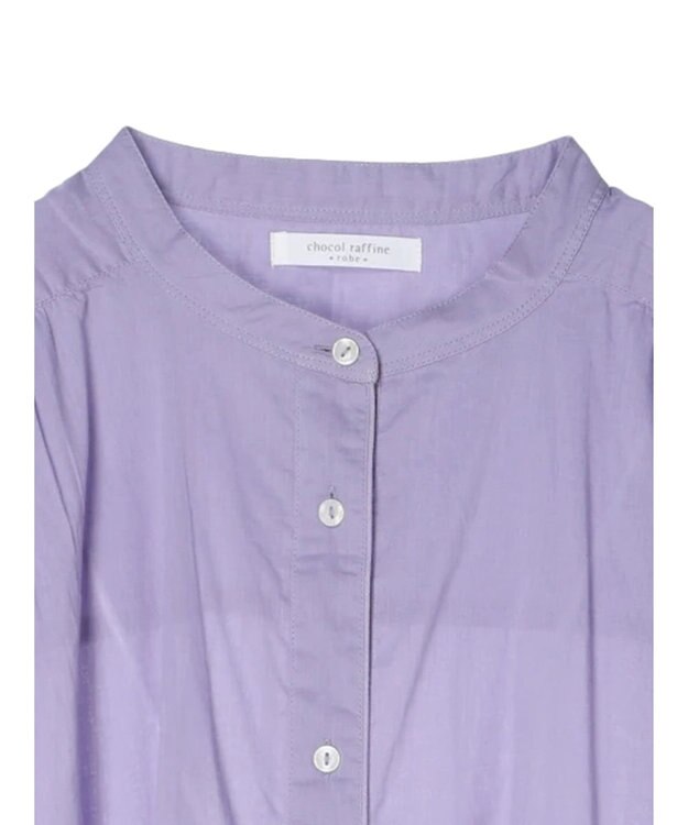 Green Parks インド綿　パイピングバンドカラーシャツチュニック Purple