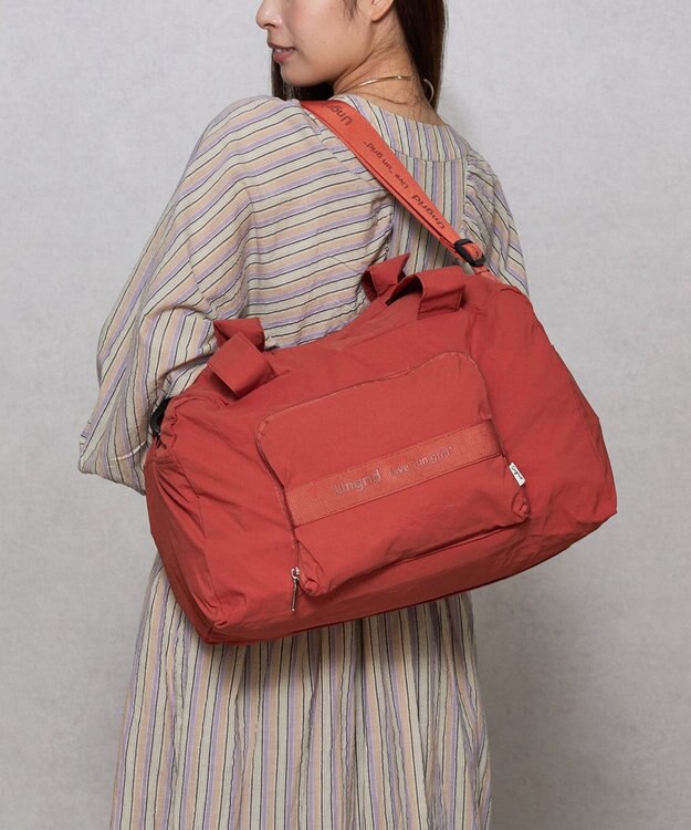 style code 【Ungrid/アングリッド】撥水軽量ソフトナイロン ロゴテープ折り畳みラージ　トラベルボストンバッグ(33L） オレンジ
