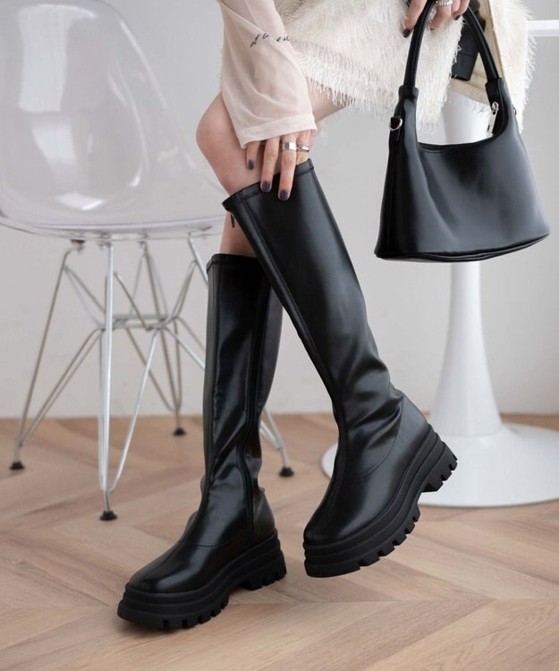 WEGO ボリュームロングブーツ ブラック