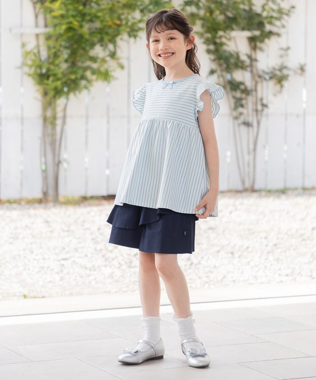 組曲 KIDS 【UVケア】【150-160㎝】マリンボーダー チュニック サックスブルー