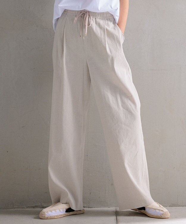 23区 【洗える】リネンレーヨンストレッチ ドロスト パンツ ベージュ系