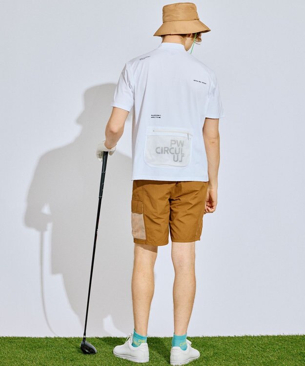 PW CIRCULUS 【吸水速乾 / UV遮蔽率99% UVカット / ストレッチ】【MEN】バックメッシュポケットモックT ゴルフ ホワイト系