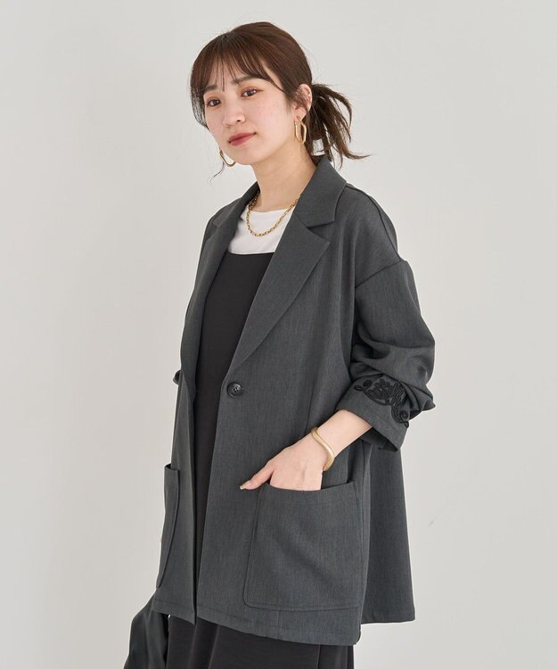 Green Parks ・ＥＬＥＮＣＡＲＥ　ＤＵＥ　袖コード刺繍ジャケッ Charcoal Gray