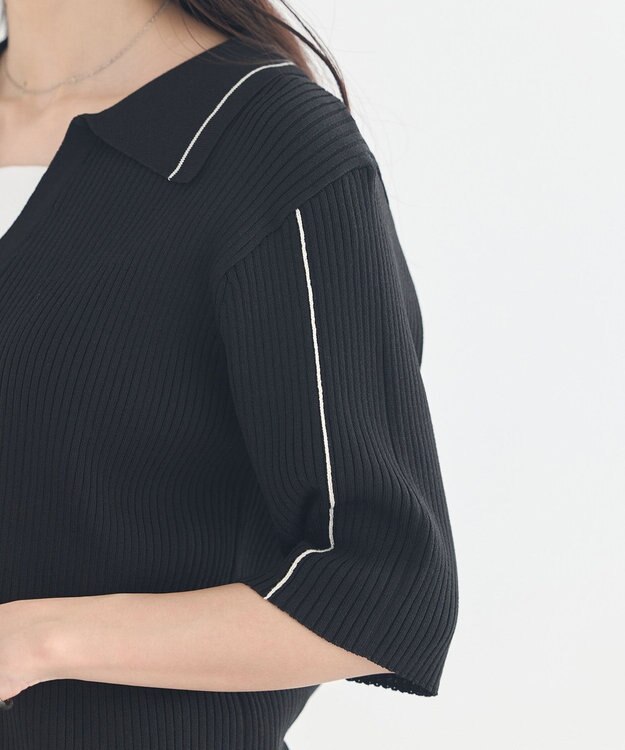 earth music&ecology 【予約】ラインカラーポロニット ブラック