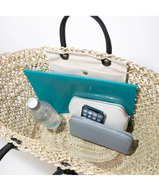 UNBILLION perche モロッコ椰子透かし編み×姫路レザー結びハンドルカゴバッグ ブラック