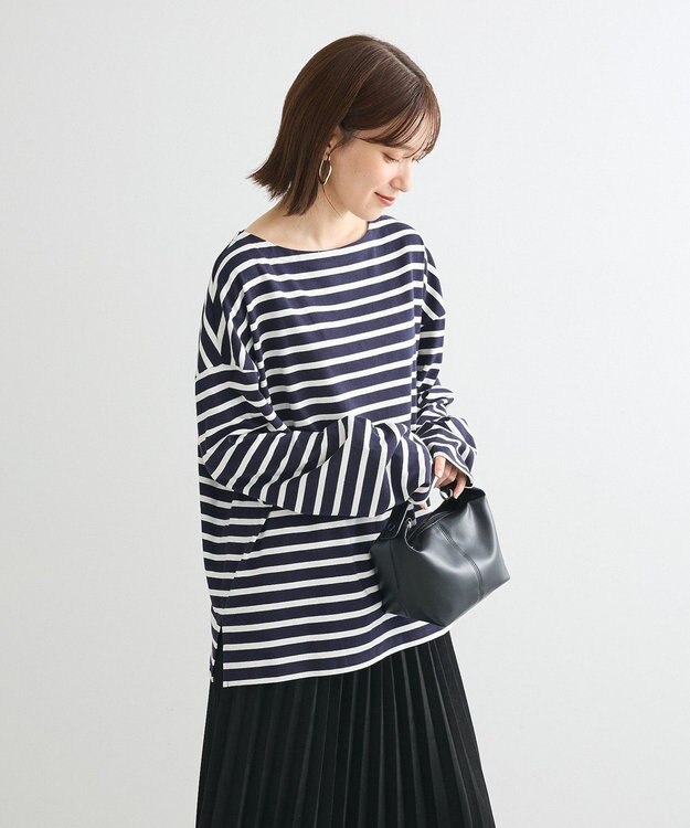 Green Parks ボーダーゆるチュニック Dark Navy