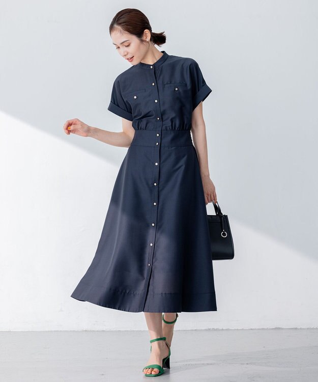 組曲 L 【洗える・涼感】シアーボイル ワンピース ネイビー系