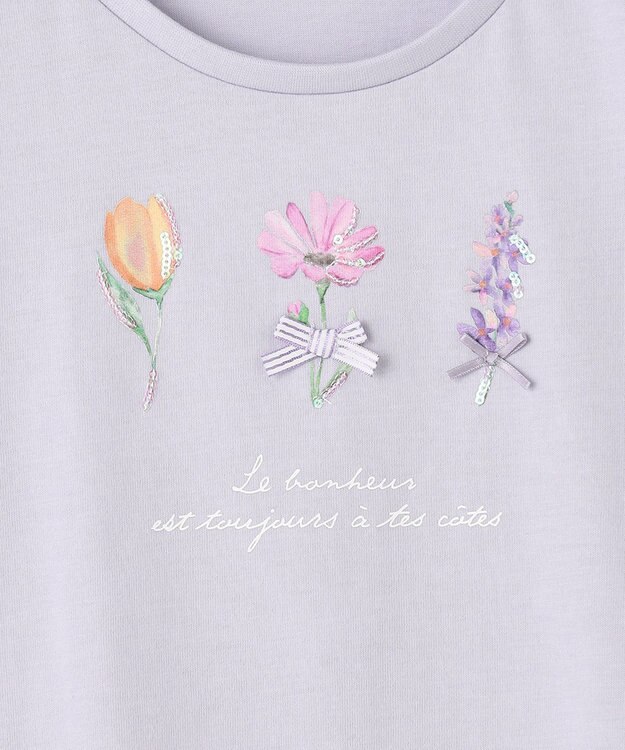 ANY KIDS フラワー スパンコール Tシャツ サックスブルー
