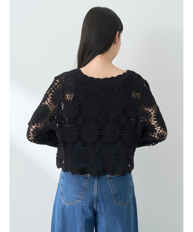 earth music&ecology クロシェ風カーディガン Black