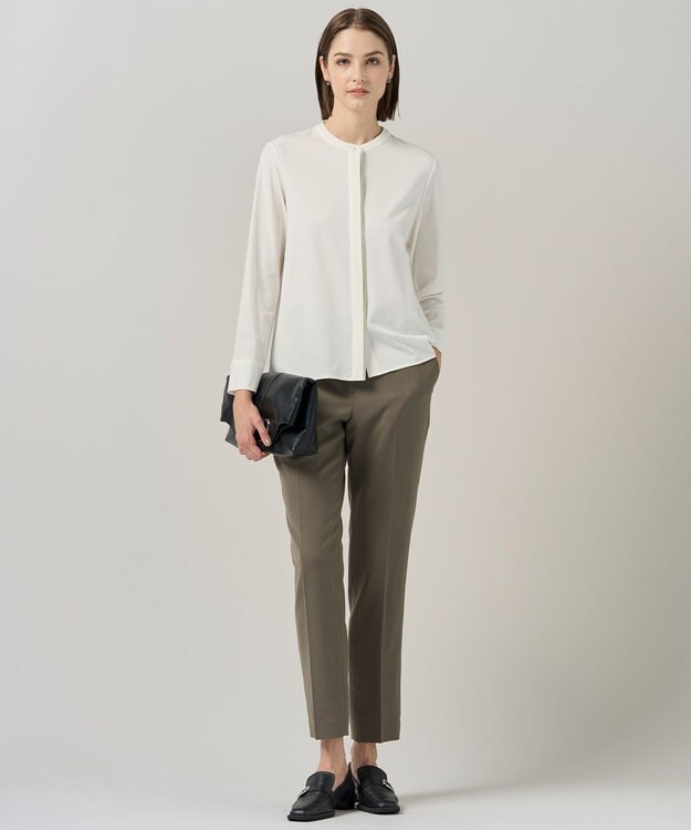 ICB 【洗える】 コンパクトモクロディ バンドカラーカットソー オフホワイト系