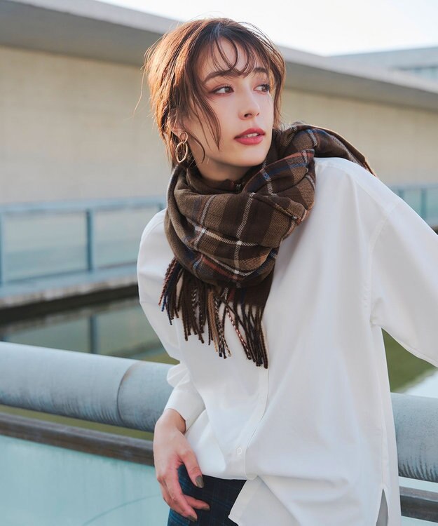 Tiaclasse 【安田美沙子さん着用】ウール混チェックマフラー ブラウン