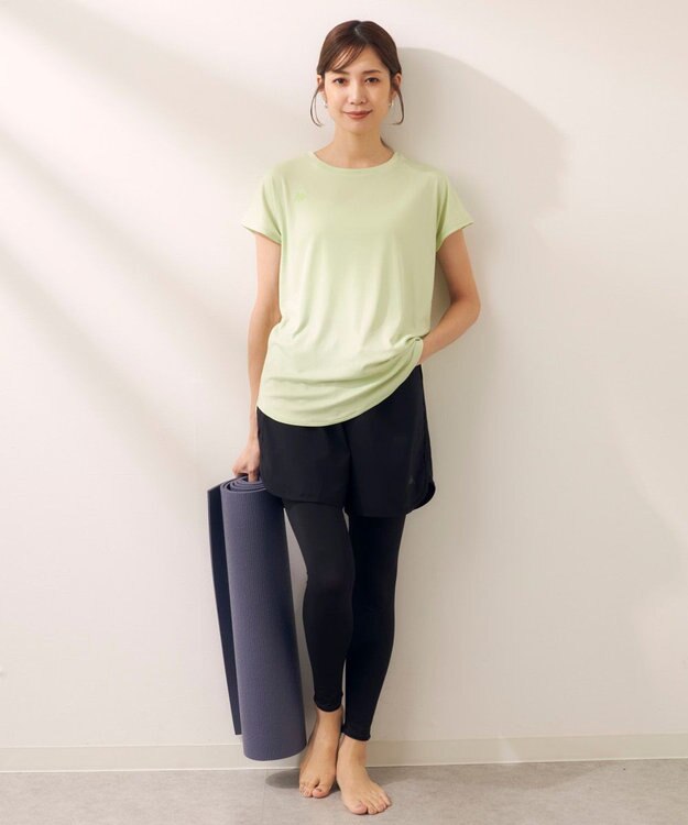 OP／FILA 【Kappa】フィットネスウェア 3点セット Ｔシャツ＋ショートパンツ＋レギンス ライトグリーン