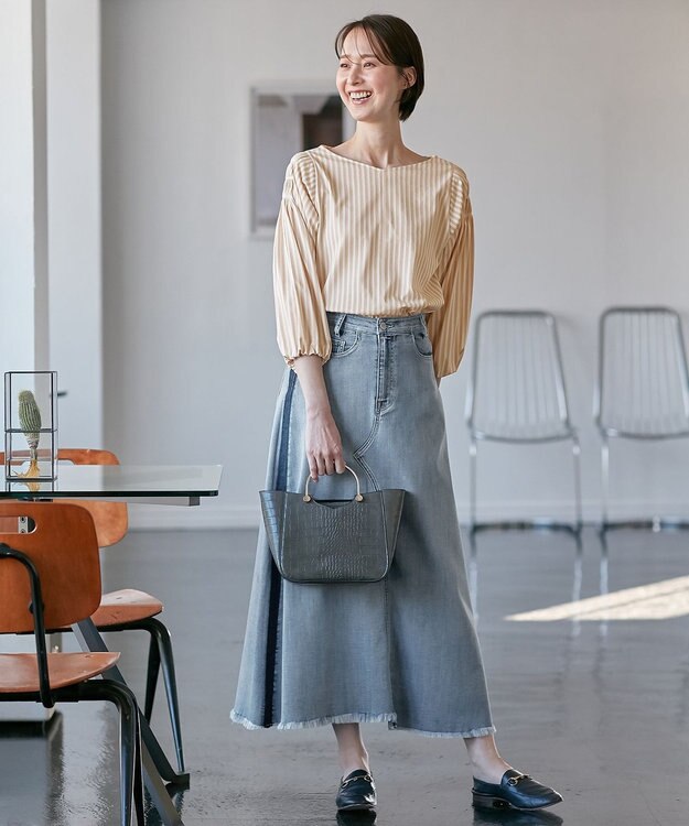 自由区 【XSサイズ～/洗える】ストレッチシャーティング ブラウス ベージュ系1