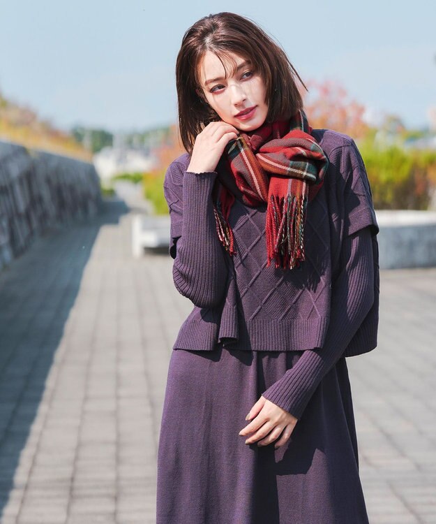 Tiaclasse 【安田美沙子さん着用】ウール混チェックマフラー レッド