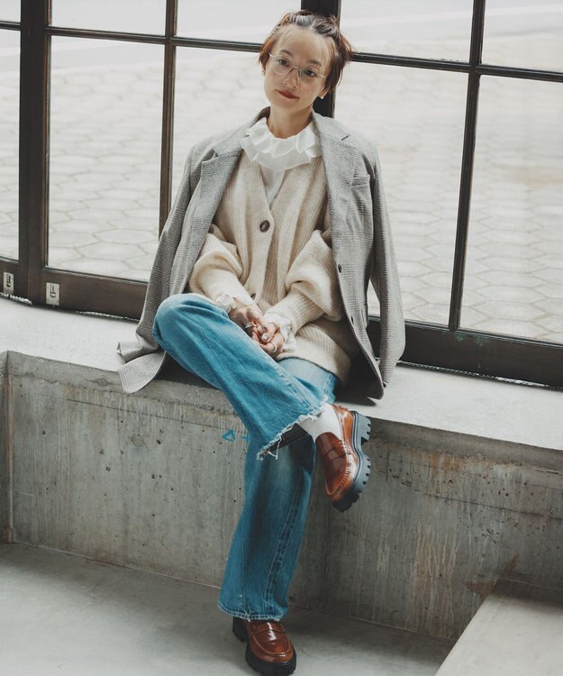 #Newans 【高山都さんコラボ】オーバーサイズテーラードジャケット ベージュチェック