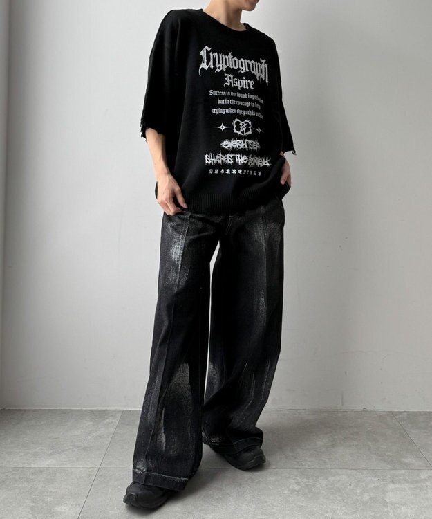 WEGO ダメージボーダーニットプルオーバー(SS) ブラックボーダー