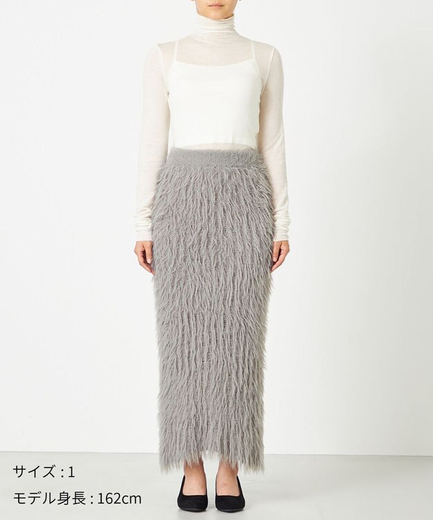 NAVE 【ReNAVE・洗える】メルティーシャギーニット スカート ライトグレー系