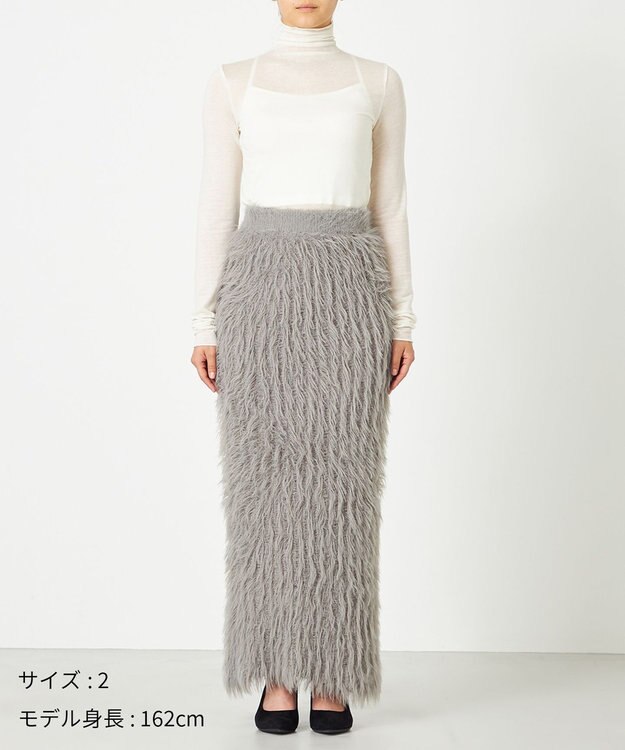 NAVE 【ReNAVE・洗える】メルティーシャギーニット スカート ライトグレー系