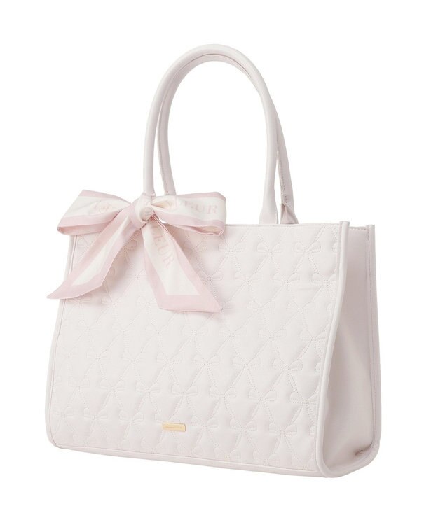 Maison de FLEUR スカーフ付き2ルームリボンキルティングトート Pink