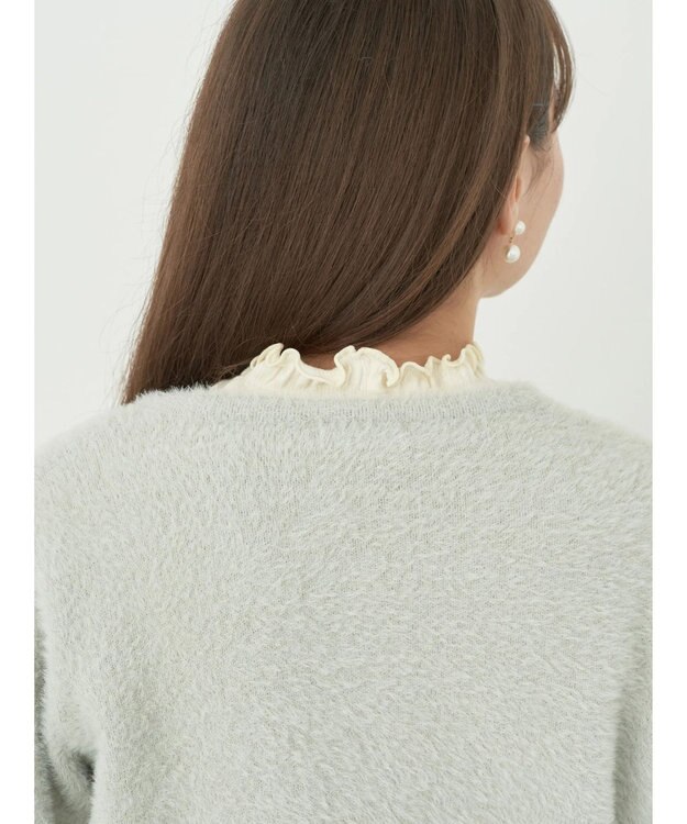 earth music&ecology ミニシャギーパールボタンカーディガン Light Gray