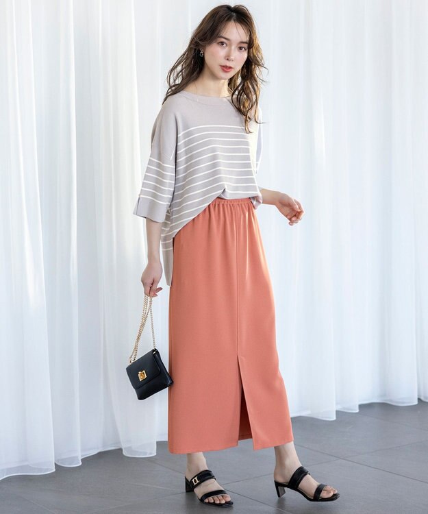 ANY SIS 【接触冷感・UVカット・洗える】ビューティクールボートネック プルオーバー グレー×オフ