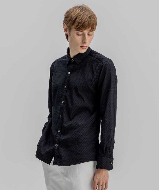 JOSEPH HOMME アロージャガードストレッチ　レギュラーカラーシャツ ブラック系