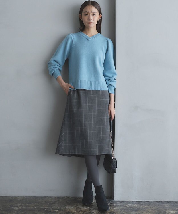 組曲 【8色展開・前後着用可】ウールカシミヤミックス パフスリーブ ニット パウダーブルー系