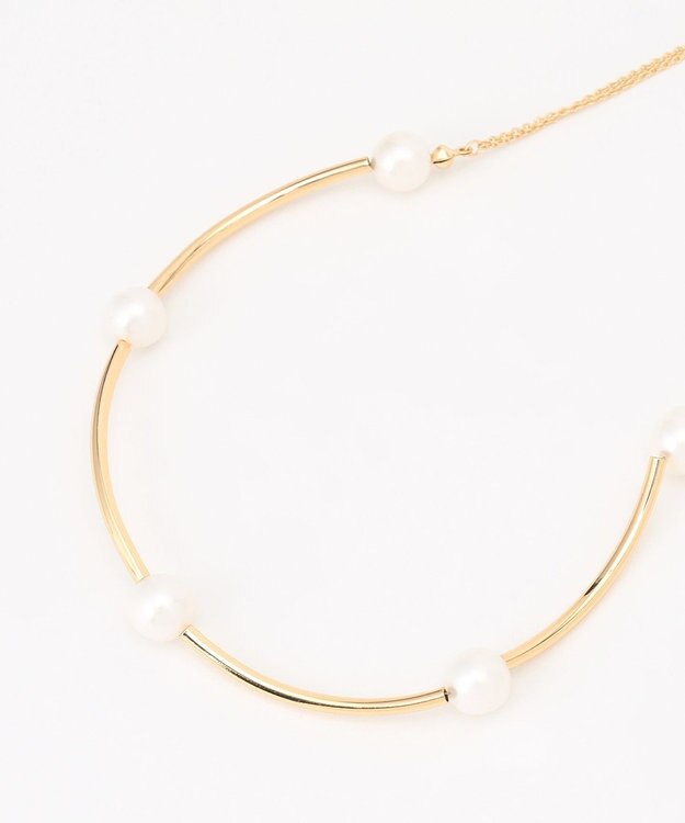 自由区 カーブバー淡水パール ネックレス ゴールド系