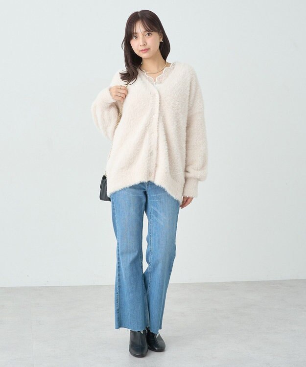 earth music&ecology ロングシャギーカーディガン Ivory