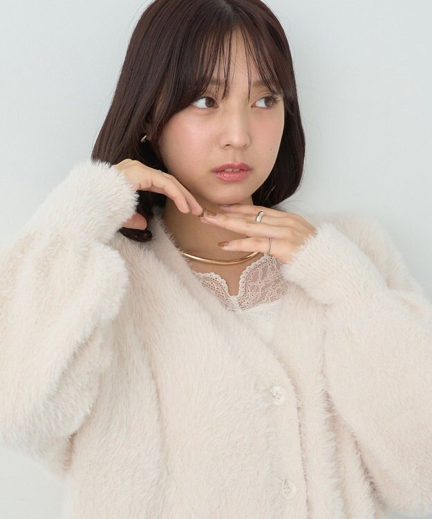 earth music&ecology ロングシャギーカーディガン Ivory