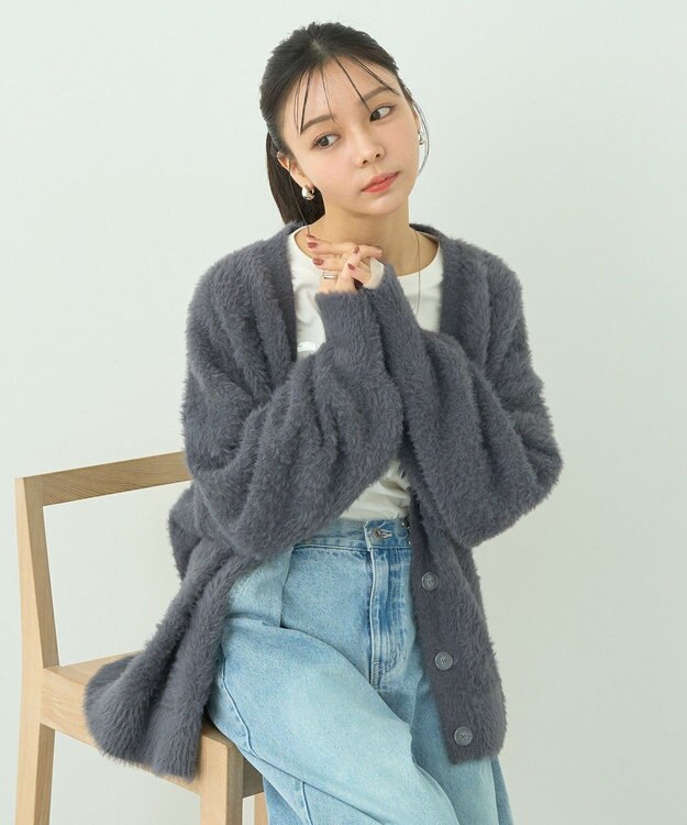 earth music&ecology ロングシャギーカーディガン Charcoal Gray