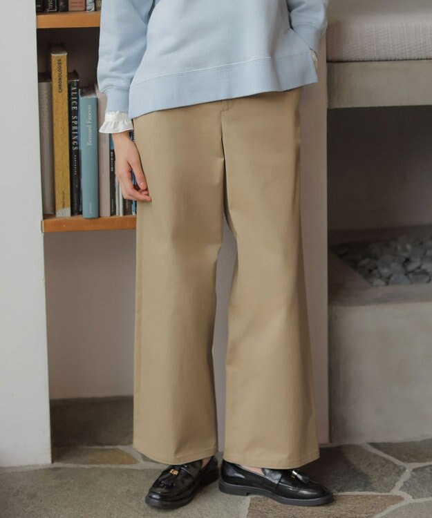 J.PRESS LADIES S チノストレッチ ワイドパンツ ベージュ系