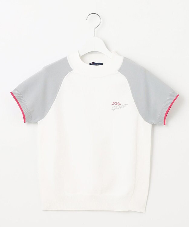 23区GOLF 【WOMEN】【ウォッシャブル】バイカラー モックネック ニット ホワイト系