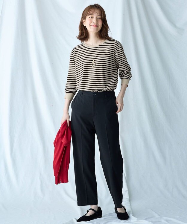 ANY リブポイントテールＴシャツ ベージュ×ブラック