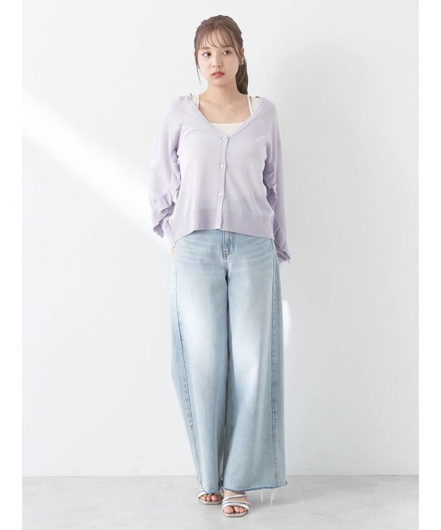 earth music&ecology 袖フリルシアーカーディガン Purple