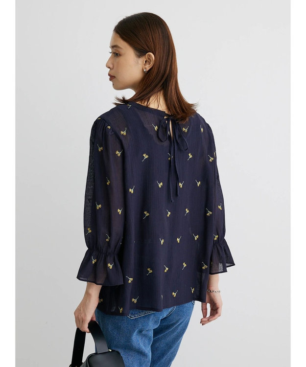 Green Parks シアー刺繍ブラウス Dark Navy